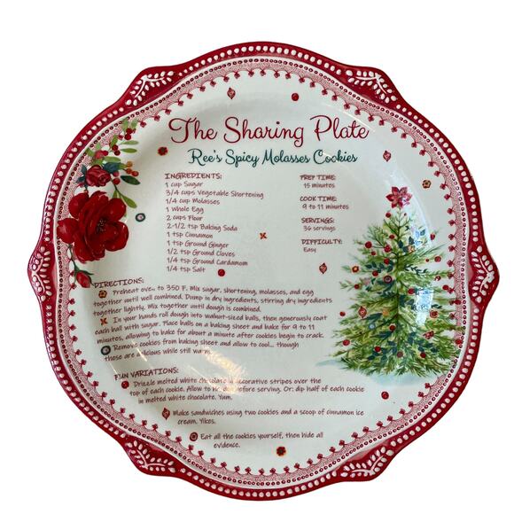 PIONEER WOMAN Cheerful Rose Holiday Cookie Recipe Sharing Plate Platter 12in RED - Picture 8 of 10